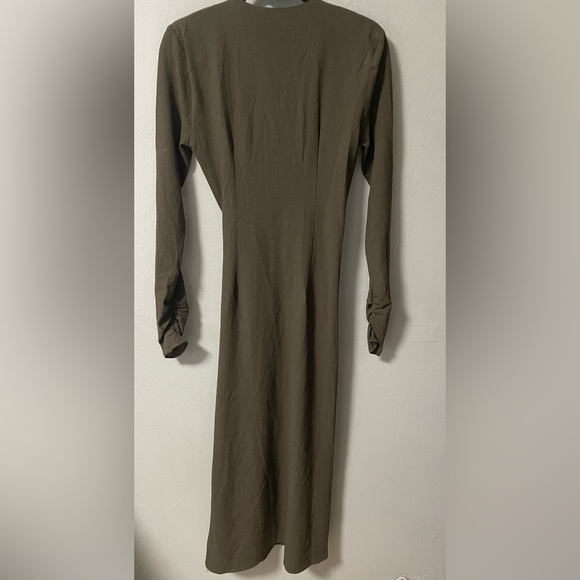 NWT Zara wool blend gathered dress with long sleeves. Dark olive/brown. Small - Picture 7 of 14